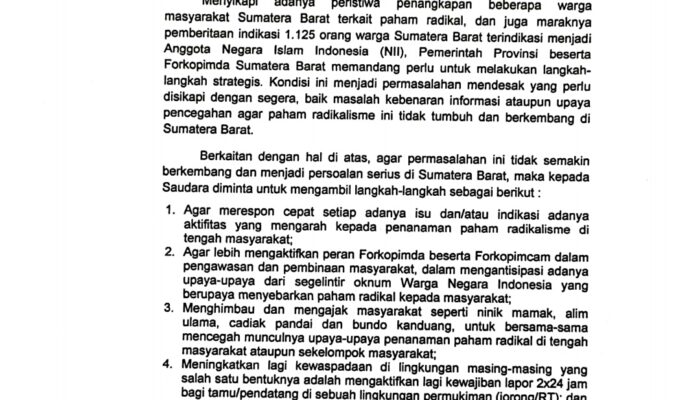 Antisipasi Paham Radikalisme, Gubernur Sumbar Terbitkan Surat