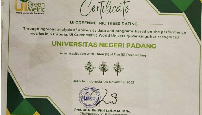 UNP Sukses Raih Nilai Sempurna di Ajang UI GreenMetric 2023