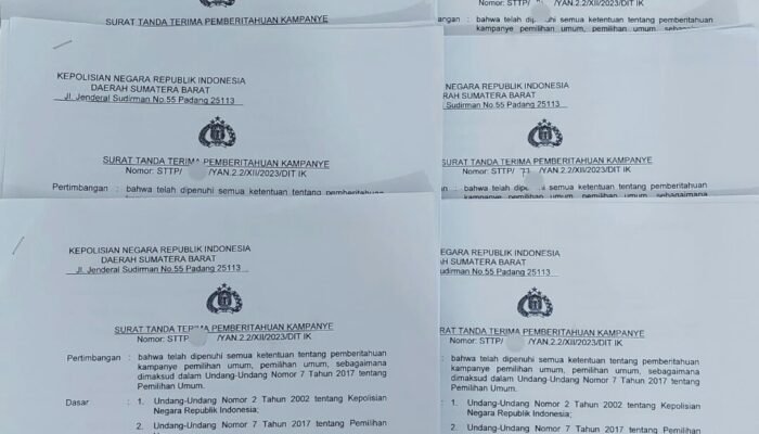 Ribuan STTP Kampanye Pemilu 2024 Diterbitkan oleh Polda Sumbar