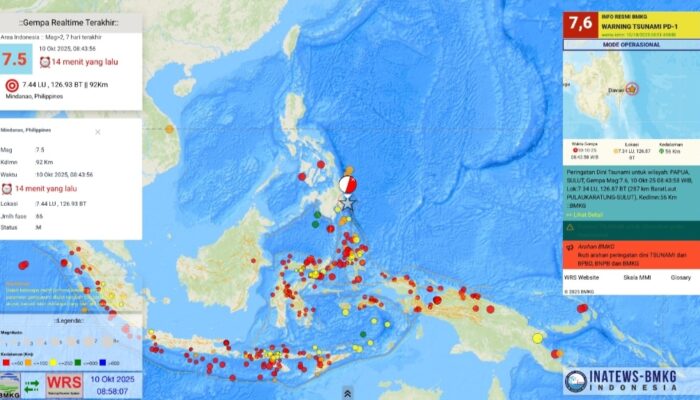 Gempa M 7,6 Guncang Laut Sulut, BMKG Keluarkan Peringatan Dini Tsunami